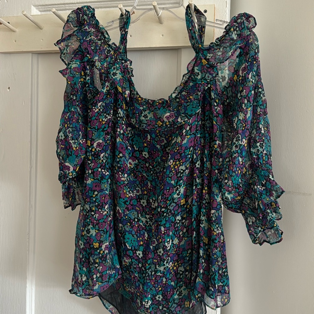 Nanette Lepore off the shoulder silk blouse size M